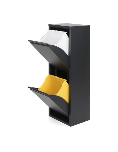 Armario metalico reciclaje 2 cajones negro 92 x 35 x 25 cm