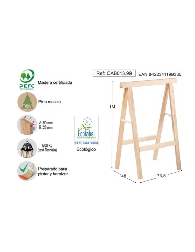 Caballete pino pro 1 metro sección 50x23mm...