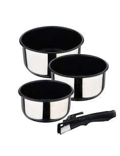 Set 3 cazos de acero inoxidable click & cook ø16 x 8 cm / ø18 x 9 cm / ø20 x 10 cm