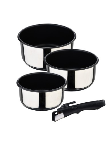 Set 3 cazos de acero inoxidable click & cook ø16 x 8 cm / ø18 x 9 cm / ø20 x 10 cm