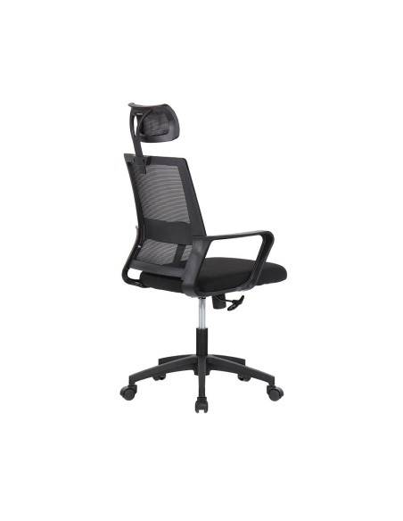 Silla de oficina ergonómica negra con respaldo en malla de nylon