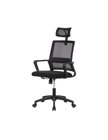 Silla de oficina ergonómica negra con respaldo en malla de nylon