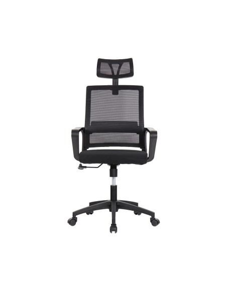 Silla de oficina ergonómica negra con respaldo en malla de nylon