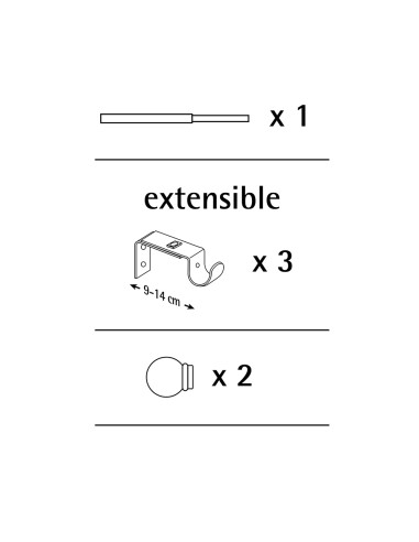 Kit metal 19mm doble báculo negro 160-300cm...