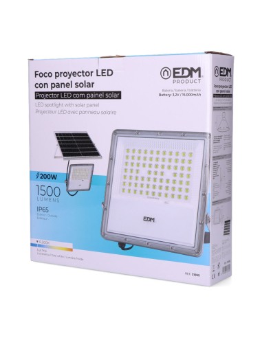 Foco proyector led solar 200w 1500lm 6500k