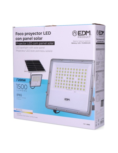Foco proyector led solar 200w 1500lm 6500k