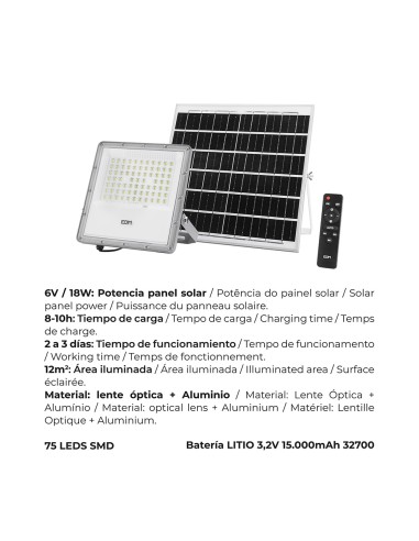 Foco proyector led solar 200w 1500lm 6500k