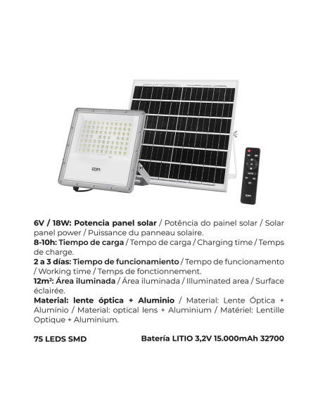 Foco proyector led solar 200w 1500lm 6500k