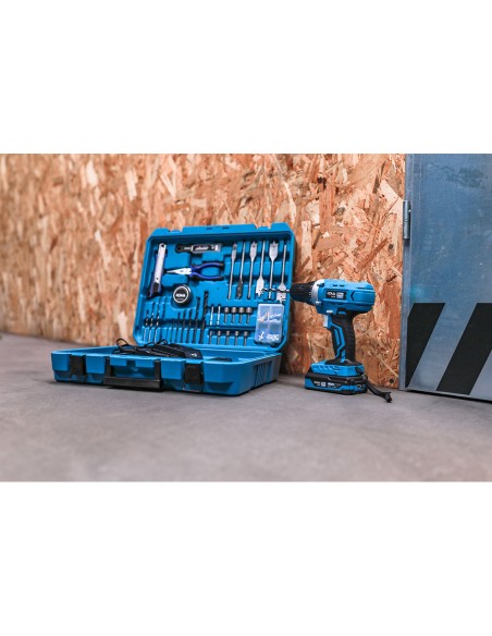 Kit maletin taladro atornillador 20 v con 70 accesorios con batería y cargador koma tools