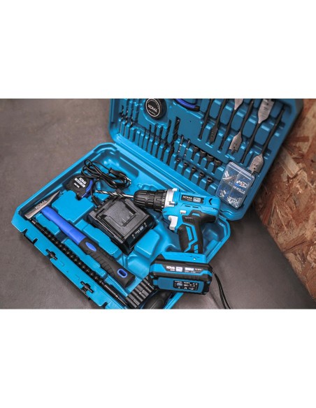 Kit maletin taladro atornillador 20 v con 70 accesorios con batería y cargador koma tools