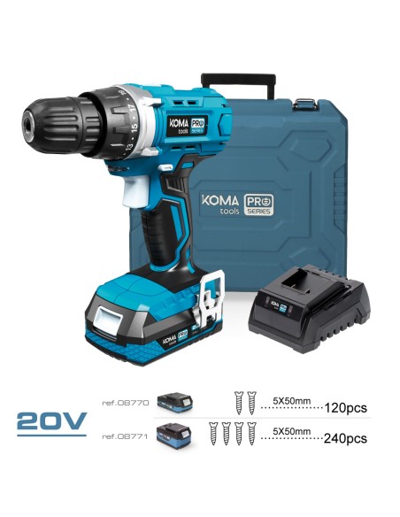 Kit maletin taladro atornillador 20 v con 40 accesorios con batería y cargador