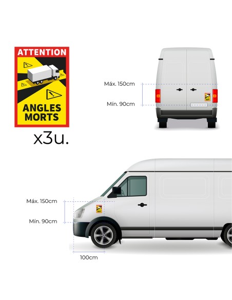 Pack 3 adhesivos "angles morts" camión 17 x 25 cm