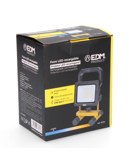 Foco led recargable 20w 2000lm 6500k 2x2000mah edm