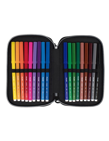 Plumier de 2 pisos con contenido sunset, negro y rosa milan