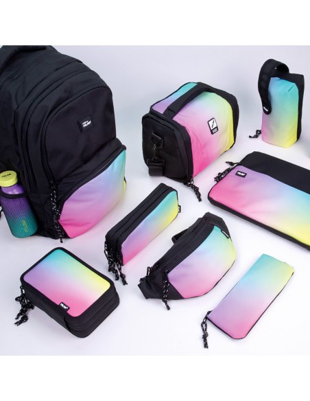 Plumier de 2 pisos con contenido sunset, negro y rosa milan