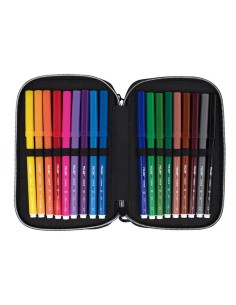 Plumier de 2 pisos con contenido sunset, negro y verde milan 2