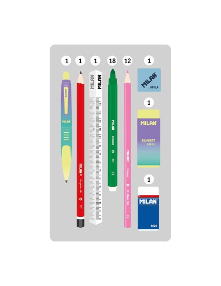 Plumier de 2 pisos con contenido sunset, negro y verde milan