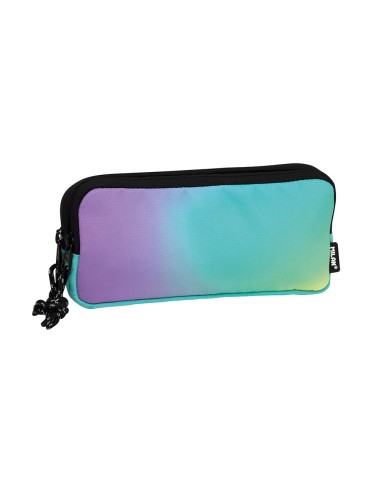 Estuche con 3 cremalleras sunset verde-lila