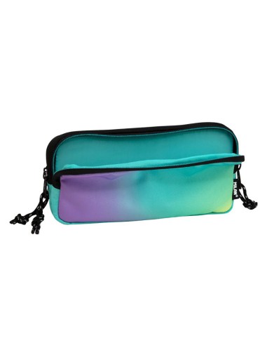 Estuche con 3 cremalleras sunset verde-lila