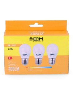 Kit 3 bombillas esfericas led e27 5 w 400 lm 3200 k luz calida ø4,5 x 8 cm 2