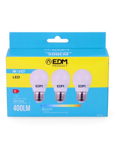 Kit 3 bombillas esfericas led e27 5 w 400 lm...
