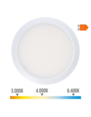 Downlight ajustable led superficie/empotrar 20 w 2050 lm, marco blanco, 3cct, ø22,5 cm