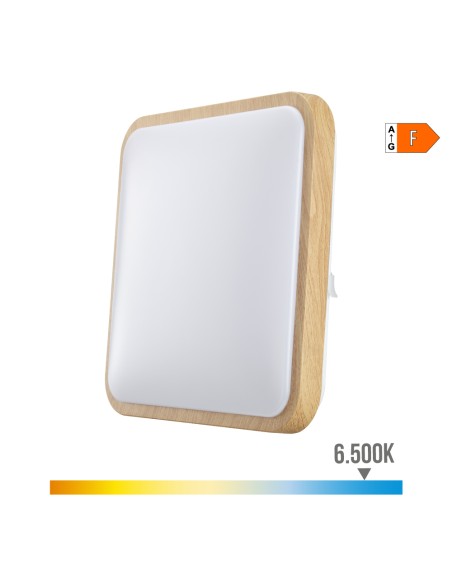 Aplique superficie cuadrado led efecto madera 18 w 6500 k 1820 lm 33 x 33 x 7 cm