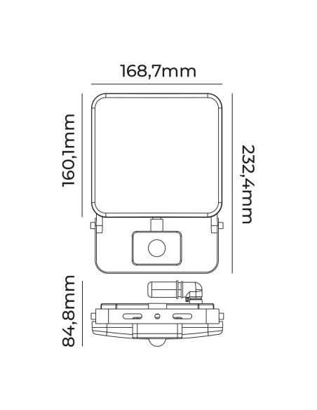 Foco proyector led frameless con sensor 50 w 4100 lm 6000k luz fria 16,8 x 16 cm