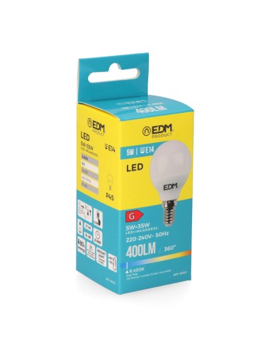 Bombilla esferica led e14 5 w 400 lm 6400 k luz...