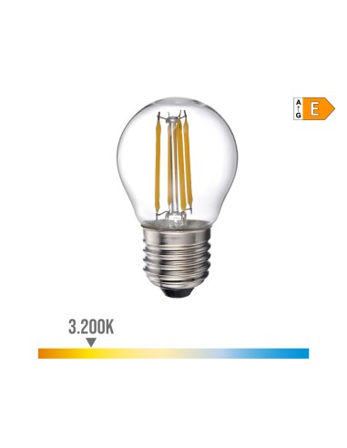 Bombilla esferica con filamento de led e27 4 w 500 lm 3200 k luz calida ø4,5 x 7,8 cm