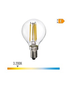 Bombilla esferica con filamento de led e14 4 w 500 lm 3200 k luz calida ø4,5 x 7,8 cm