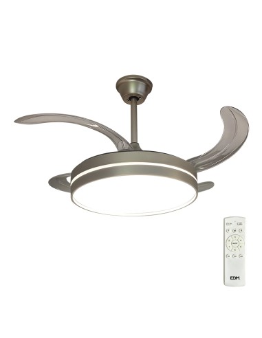 Ventilador de techo led, modelo ross, aspas retráctiles, plata, ø107 cm