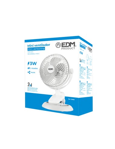 Mini ventilador recargable con pinza y base, 3...