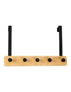 Colgador sobrepuerta de metal negro y madera 38 x 25 cm