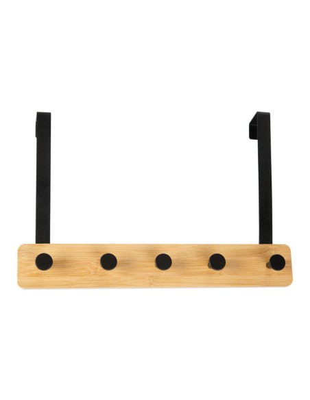 Colgador sobrepuerta de metal negro y madera 38 x 25 cm
