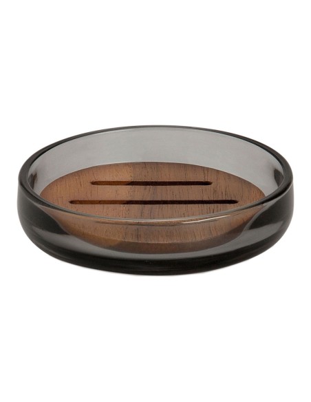 Jabonera de cristal gris y acacia
