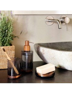 Jabonera de cristal gris y acacia 2