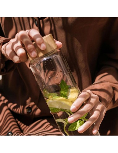 Botella de vidrio con tapa de bambú ø8x26,5cm...