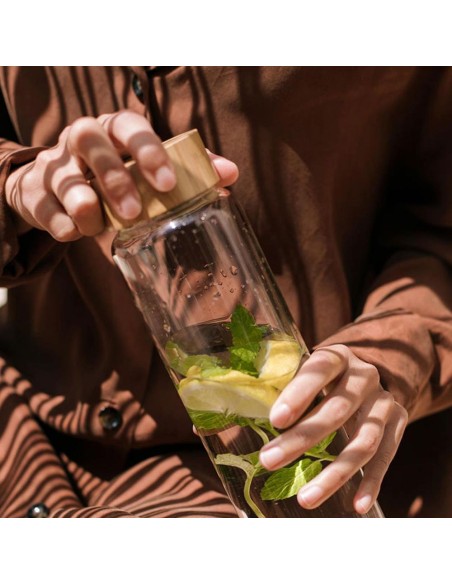 Botella de vidrio con tapa de bambú ø8x26,5cm 1l ms70099 andrea house