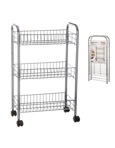 Carrito multiuso de metal rectangular 3 pisos 62 cm
