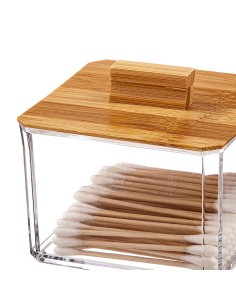 Organizador para cosmeticos cuadrado con tapa de bambu 8 cm 2