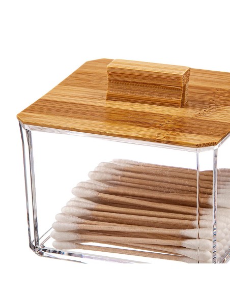 Organizador para cosmeticos cuadrado con tapa de bambu 8 cm