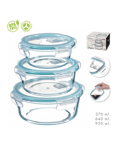 Set 3 fiambreras de borosilicato redondas kozina