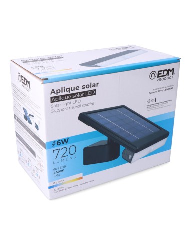 Aplique solar led 6w 720lm 6.500k con sensor...