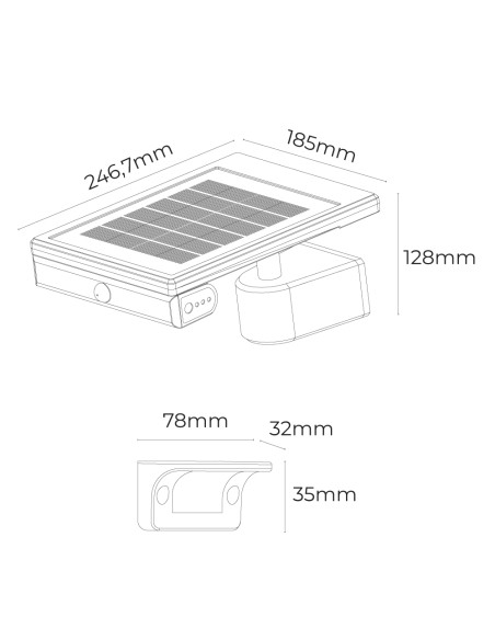 Aplique solar led 6w 720lm 6.500k con sensor crepuscular y movimiento. punto de luz extraíble. color negro edm