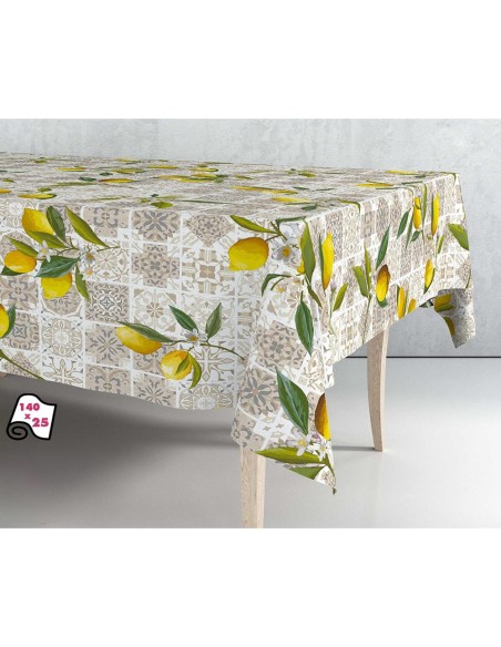 Rollo de hule mantel estampado limones 1,40 x 25 m