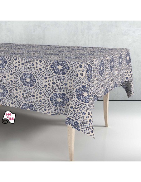 Rollo de hule mantel mandala azul 1,40 x 25 m