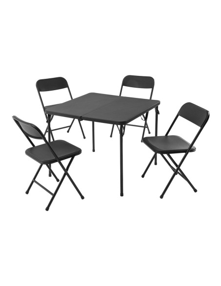 Set mesa y 4 sillas plegables metal negras