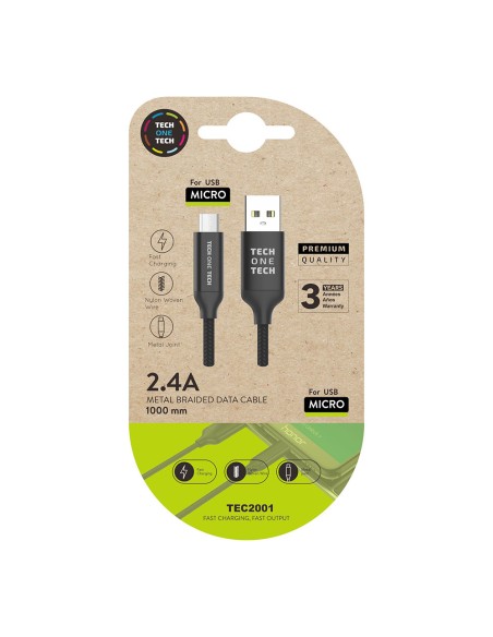 Cable nylon usb-a a micro usb 1m negro