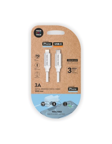 Cable nylon usb-c a lightning 1m blanco